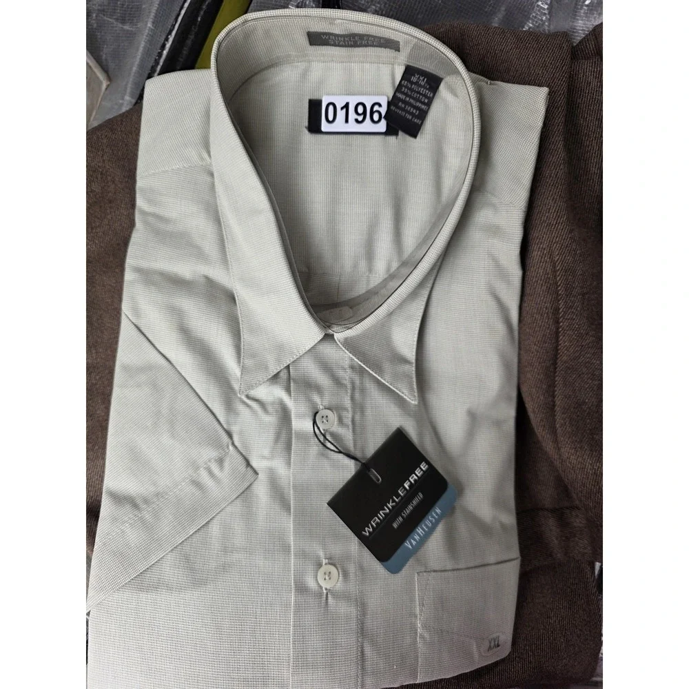Van Heusen Dress Shirt Mens 2XL 18.5 Green Jadeite Wrinkle Free Short Sleeve